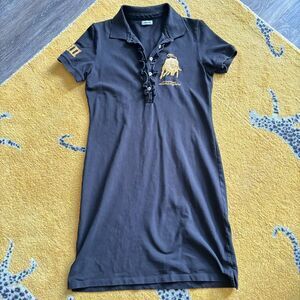Lamborghini Black Ruffle Polo Dress Medium